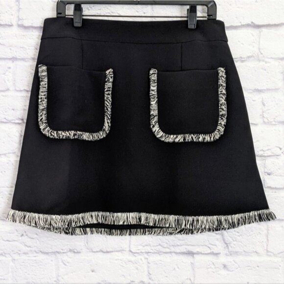 ASOS Fringe A-Line Mini Skirt 10 NEW Black White Pockets - Picture 2 of 5